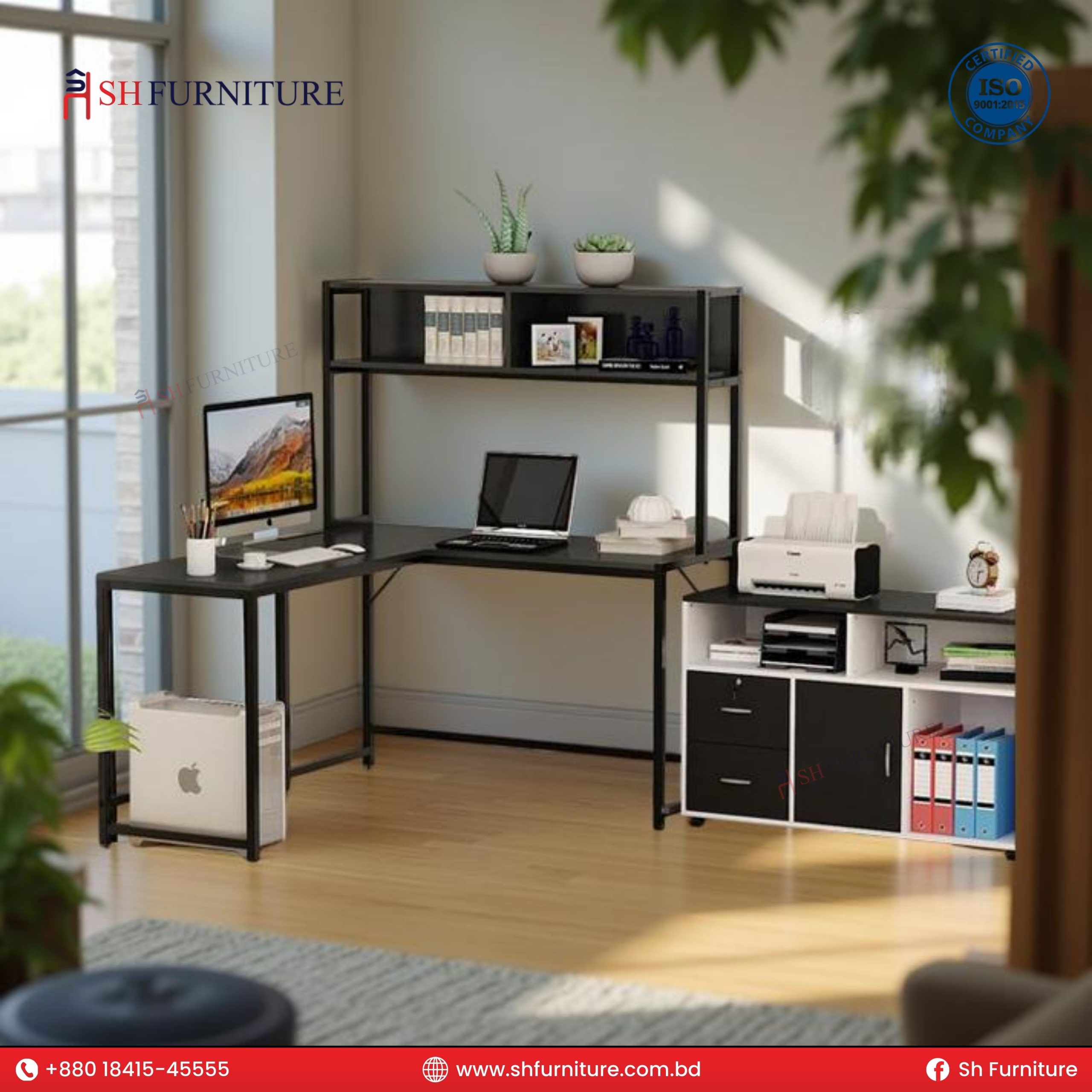 SH Furniture – Vertex L-Desk with Hutch Bookshelf