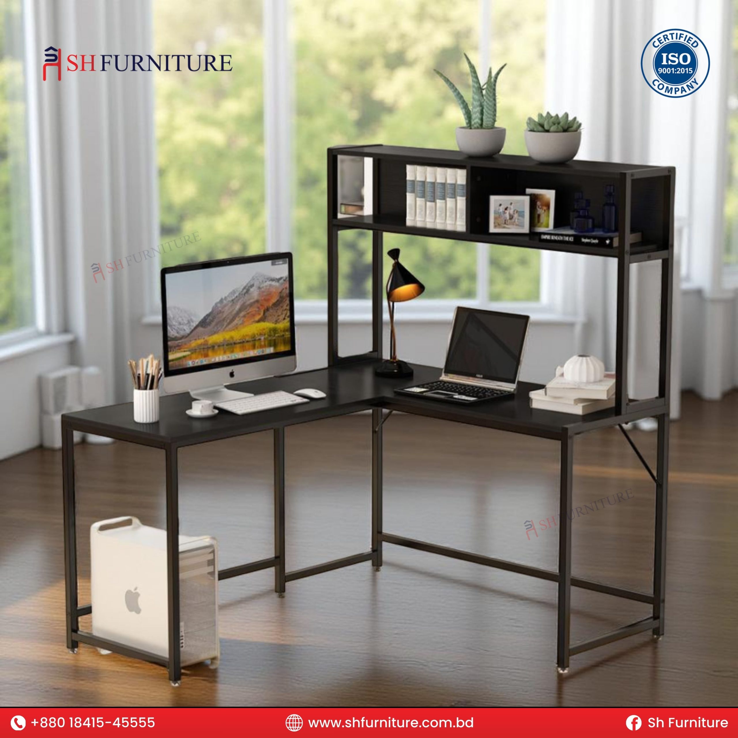SH Furniture – Vertex L-Desk with Hutch Bookshelf - Image 2