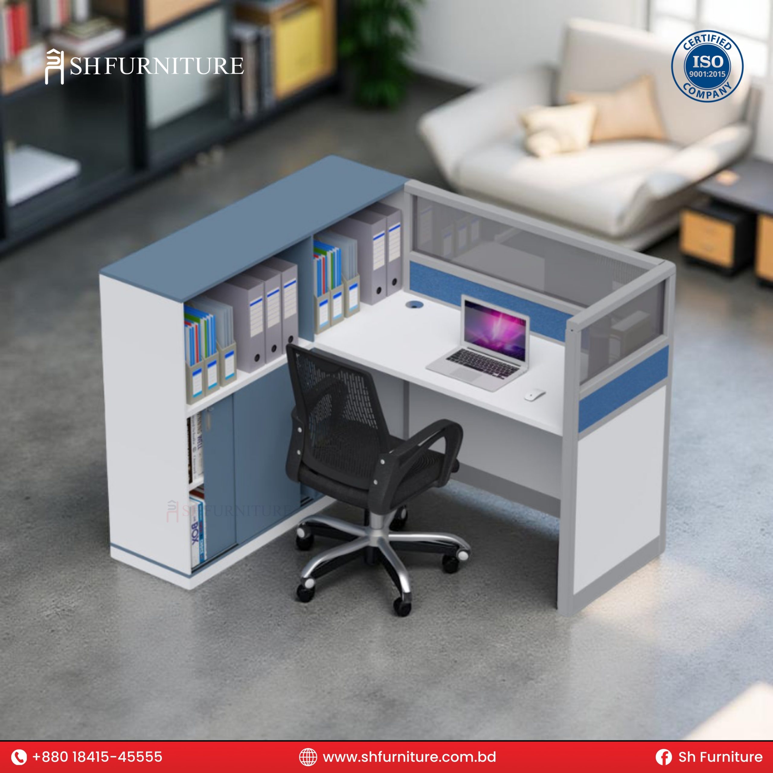SH Furniture – Office Workstation Desk with Partition & Cabinet - Image 2