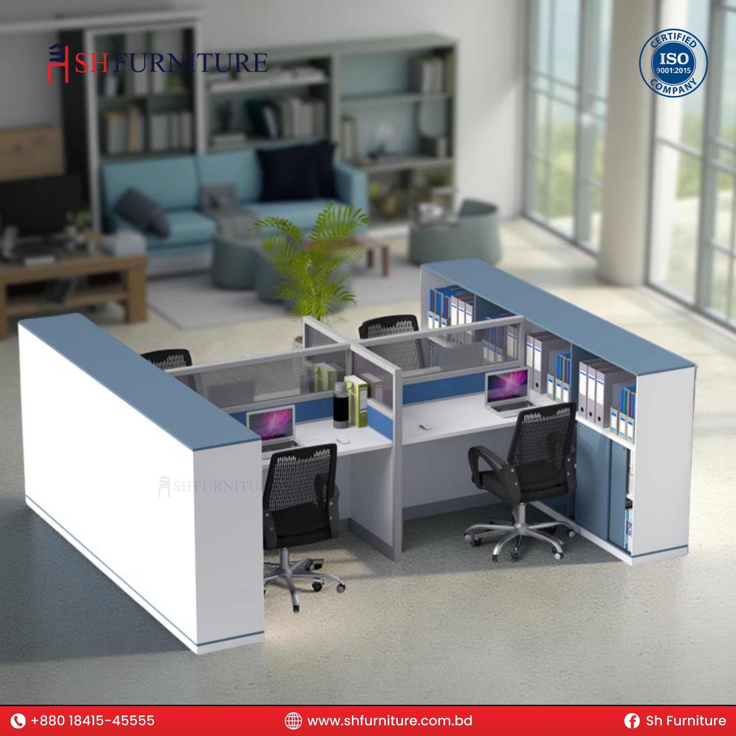 SH Furniture – Office Workstation Desk with Partition & Cabinet